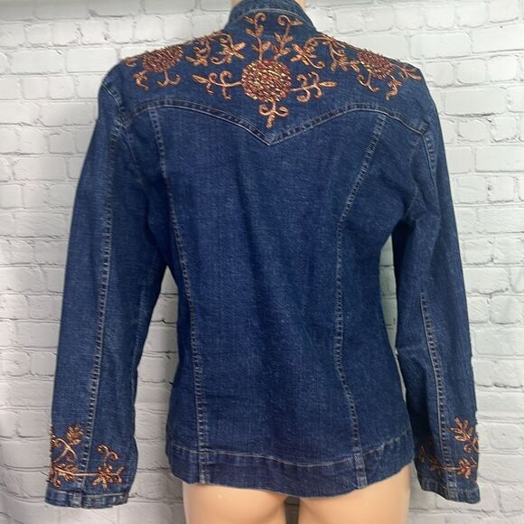 24 Karat Vintage Y2K Boho Embroidered & beaded Denim Jacket Distressed XL - Picture 6 of 10